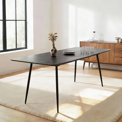 Produktbild von Esstisch ORSA ausziehbar 160-200 x 80 cm, Schwarz - Esszimmertisch rechteckig, Küchentisch mit Butterfly-Einlegeplatte, moderner Esstisch für Essbereich, Metallgestell schwarz pulverbeschichtet