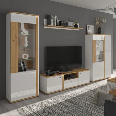 Immagine prodotto di Pensile Avila 4 pezzi rovere Artisan fronte MDF bianco lucido