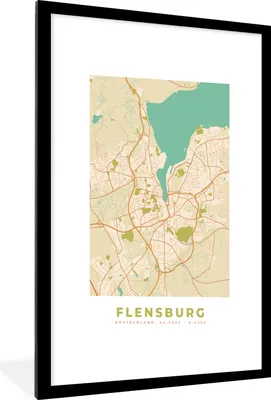 Produktbild von MuchoWow® Gerahmtes Poster Karte - Flensburg - Jahrgang - Karte 60x90 cm - Poster mit Schwarzem Bilderrahmen Wandposter Rahmen Foto Bilder - Dekoration - Wandposter Wohnzimmer - Hochwertig