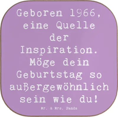 Produktbild von Mr. & Mrs. Panda Tassen Untersetzer Spruch 1966 Geburtstag - Lavendeltraum - Geschenk, Geburtstagsgeschenk, Tischuntersetzer, Gläser, einzigartig, besondere Geschenke