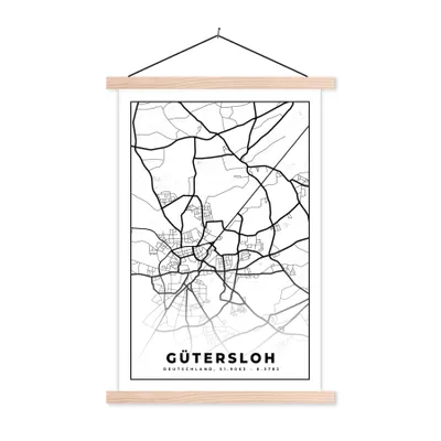 Produktbild von MuchoWow® Textilposter Stadtplan - Gütersloh - Karte - Wegbeschreibung 60x90 cm mit holzfarbenen Rahmen - Textil