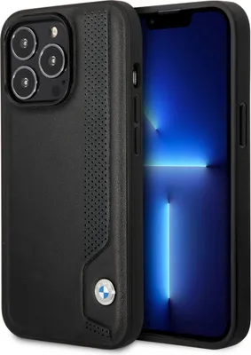 Produktbild von BMW Leder Blaue Punkte - iPhone 14 Pro Max Hülle (Schwarz)