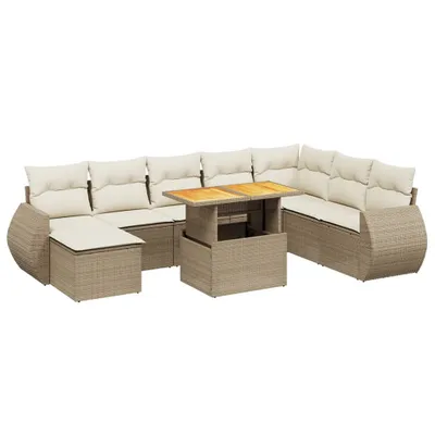 Produktbild von vidaXL 9-tlg. Garten-Sofagarnitur mit Kissen Beige Poly Rattan