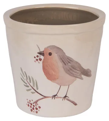 Produktbild von Clayre & Eef Blumentopf Ø 17x16 cm Beige Keramik Vogel