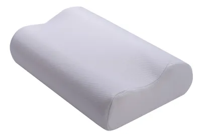 A white orthopedic pillow with a contoured shape, presented on a white background.