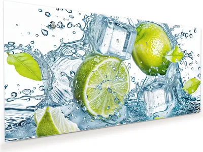 Produktbild von Glasbild 120x60cm in XXL für Wohnzimmer, Schlafzimmer Motiv Limetten Splashing