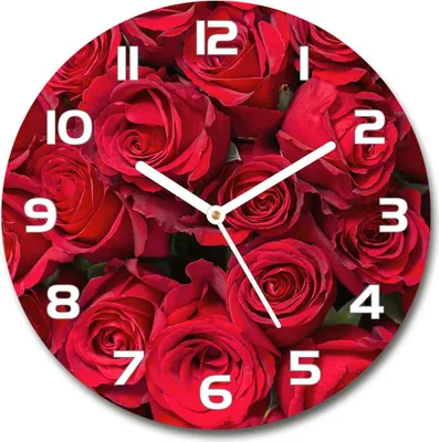 Produktbild von Wanduhr aus Glas 30fi Glasbild Glasuhr Gehärtetes Glas - weisse-zeiger - Red roses
