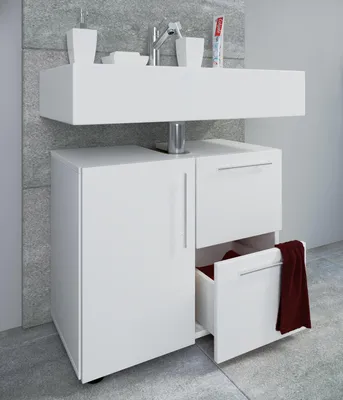 Produktbild von VCM Holz Waschbeckenunterschrank | Badschrank | Maße: H. 51 x B. 61 x T. 32 cm | 1 Drehtür | 2 große Schubladen | modernes Badezimmermöbel - Flandu