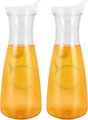 Produktbild von Kunststoff Wasserkaraffe 1L mit Deckel, Ausgießern und Eistee Saftkrug