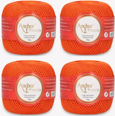 Image de 4 pelotes de fil Anchor Freccia 16, fil de coton fin pour crochet (couleur 00330)