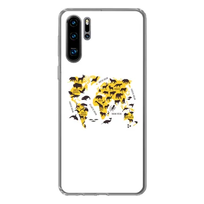 Produktbild von MuchoWow® Handyhülle Schutzhülle Hülle für Huawei P30 Pro Weltkarte - Tiere - Gelb Silikon Softcase Handy Hülle - Schutzdeckel