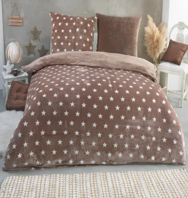Produktbild von Malika Mikrofaser-Cashmere-Touch-Bettwäsche 3-teilig, 200 × 200 + 2 × 80 × 80 cm, Taupe Sternenmuster