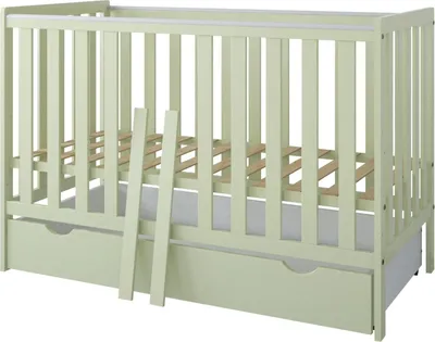 Produktbild von ZEE BAMBI Mint Babybett 120x60 cm 2in1 mit Schublade & Schutzbarriere Klassisches Gitterbett 3-Fach Höhenverstellbar Kinderbett mit Beißschutz
