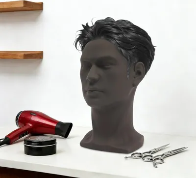 Produktbild von Perückenkopf Display - Perückenständer/Hutständer - 30 cm Höhe - PVC - Für Perücken & Hüte - Schaufenster-Display - Matt Schwarz