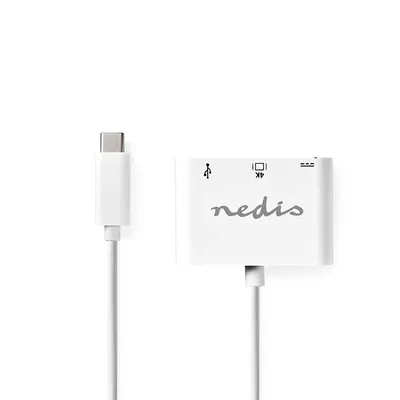 Immagine prodotto di Adattatore USB multiporta | USB 3.2 Gen 1 | USB-C™ maschio | Uscita HDMI™ / USB-A femmina / USB-C™ femmina | 5 Gbps | 0,20 m | Rotondo | Nichelato | PVC | Bianco | Confezione