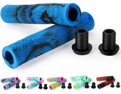 Immagine prodotto di Manopole per manubrio, scooter acrobatico, bicicletta, 160 mm, TPR, nere/blu, diametro 22,2 mm