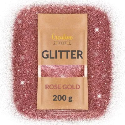 Obrázok produktu pre Creative Deco Ružové zlato Brokát | 200 g brokátu do farieb | Tenká vrstva 0,2 mm | Prísada do lakov na nechty, farieb a epoxidovej živice | Ideálny pre všetky umelecké projekty