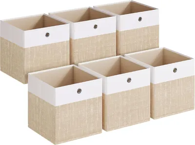 Imagen del producto de Cajas de almacenamiento - Juego de 6 - Plegables - Para estanterías modulares - 33 x 33 x 33 cm - Blancas y beige