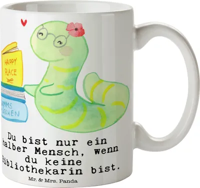 Produktbild von Mr. & Mrs. Panda Tasse Bibliothekarin Herz - Weiß - Geschenk, Bibliothek, Pott, Spruch, Kaffeetasse, Becher, kaffeebecher keramik, Witzig, Buchhandlung