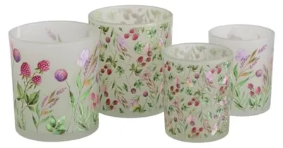 Produktbild von 4er Set Windlichter Blumen aus Glas Kerzenhalter Frühlingsdeko Gartendeko Vintage Shabby Chic Osterdeko Teelichthalter Windlicht