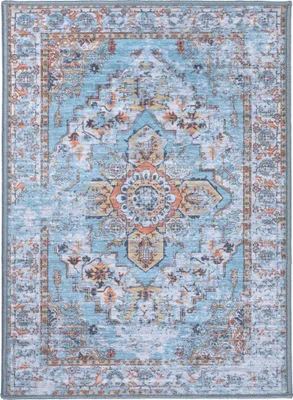 Produktbild von Teppich Wohnzimmer Schlafzimmer - 160x230 cm - Kurzflor - Waschbar - Anti-Rutsch Rückseite - Blau