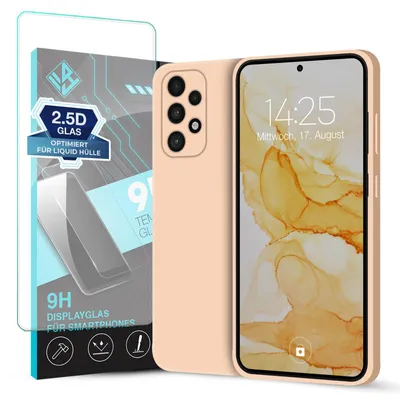 Produktbild von Hülle für Samsung Galaxy A53 5G mit 9H Displayglas Displayschutz Case Cover Bumper Smartphone Softgrip Schutzhülle Farbe: Rosa