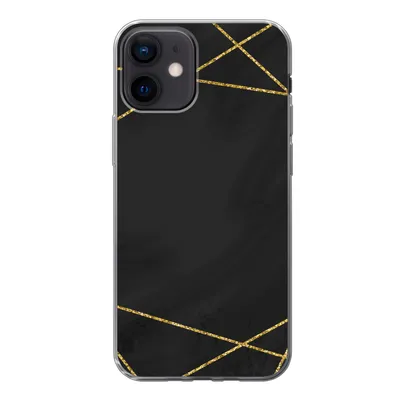 Produktbild von MuchoWow® Handyhülle Schutzhülle Hülle für iPhone 12 Geometrisches Muster aus goldenen Linien auf schwarzem Hintergrund Silikon Softcase Handy Hülle - Schutzhülle