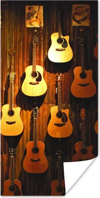 Produktbild von MuchoWow® Poster Viele Akustikgitarren hängen an einer Wand 40x80 cm - Dekoration