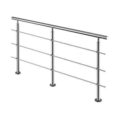 Produktbild von Aica Geländer Edelstahl, Treppengeländer außen, Handlauf 200cm 3 Querstreben, Brüstung Innen/und Außenbereich Geeignet