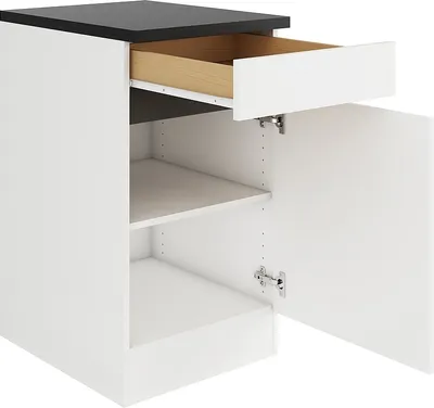 Produktbild von Optifit Unterschrank mit Schublade und Drehtür Luca932 BxTxH 50 x 60 x 88 cm weiß matt zerlegt Anschlag reversibel KLLU