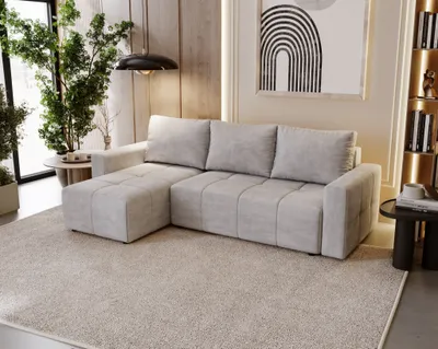 Produktbild von Ecksofa Schlafsofa NOHA in Stoff Paros Hellgrau Ottomane Links