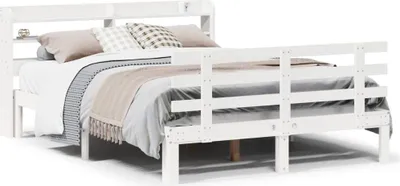 Image de vidaXL Cadre de lit avec tête de lit sans matelas blanc 135x190 cm