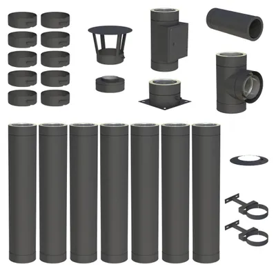 Produktbild von 7,6 m Edelstahlschornstein Ø 150 mm Komplettset doppelwandig DW-Black Bodenmontage