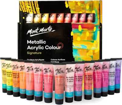 Produktbild von Mont Marte Acrylfarbe Metallic Farbset – 36 x 36 ml – Gut deckende Farben & Metallic-Optik