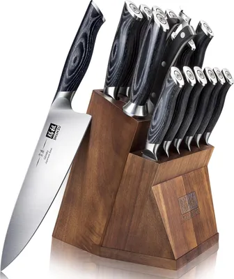 Produktbild von KüchenmesserBlockSet - Messer japanischer Artset - Professionelle Qualität - 16-teilig - Hoher Kohlenstoffgehalt - Deutscher Edelstahl