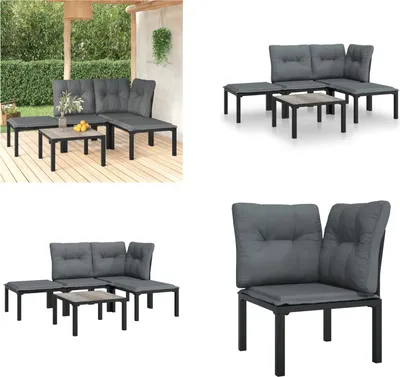 Produktbild von vidaXL 5 tlg. Garten Lounge Set Schwarz und Grau Poly Rattan - Garten Lounge Set - Garten Lounge Sets - Lounge Set - Gartenmöbel Set