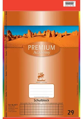 Produktbild von Staufen® 734044229 Schulblock PREMIUM LIN 29 - A4, 50 Blatt, 90 g/qm, rautiert mit Randlinien