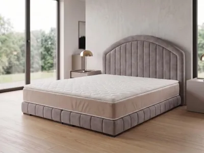 Produktbild von Polsterbett  LEON 2 mit Kopfteil, modernes gepolstertes Bett in 90 x 200 cm Farbe: Hellbraun