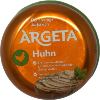 Produktbild von Argeta Huhn, Geflügelpastete, 95 g, Sorgfältig ausgewählte hühnerfleischstücke, milch- und sojaeiweiss sowie natürliche gewürze., Palmöl, Konservierungsmittel, 309 kcal, 1279 kJ