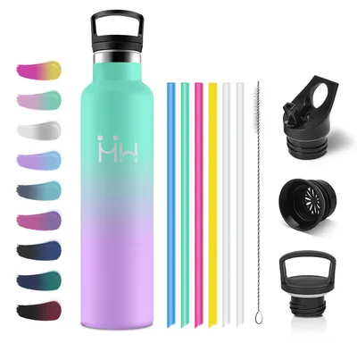 Produktbild von Trinkflasche Edelstahl 1L, Auslaufsichere Isolierflasche mit Strohhalm, BPA-Frei