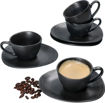 Produktbild von Manhattan Nero Espressotasse + Untertasse für 4 Personen 90ml Steingut Schwarz Kupfer