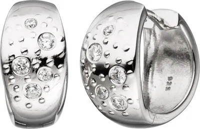 Produktbild von Paar Ohrringe Creolen 16,8mm mit 10 weißen Zirkonia 925 Silber Klappcreolen