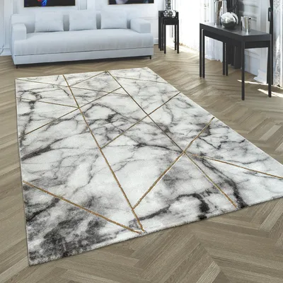 Produktbild von Teppich Kurzflor Marmoroptik Wohnzimmer schmutzabweisend Gold Rechteckig 120x170 | 65% Polypropylen, 35% Polyester | Florhöhe: 11 mm