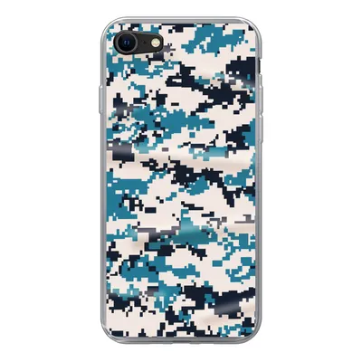 Produktbild von MuchoWow® Handyhülle Schutzhülle Hülle für iPhone 7 Blaues und weißes Camouflage-Muster Silikon Softcase Handy Hülle - Kartenhalter