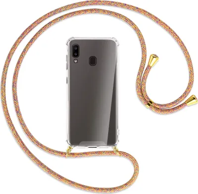 Produktbild von Handykette Backcover-Schutzhülle mit Band (Metall goldfarben) für Samsung Galaxy A20e - Rainbow