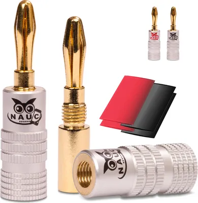 Produktbild von Bananenstecker 24K vergoldet Schrumpfschlauch 4x NAUC High End Steckverbinder