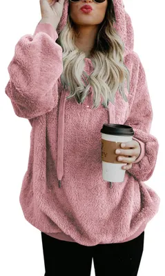 Produktbild von Hormtaer Hoodie Damen Oversize Teddy Pullover Teddyjacke Pulli Teddy Fleece Swea
