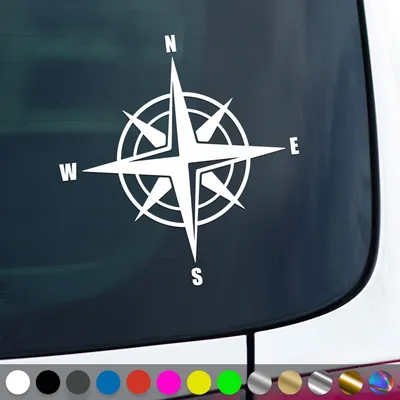 Produktbild von PantherPixel Windrose Aufkleber Kompass Berge Reisen Camping Sticker Auto Geschenkidee Farbe Weiss