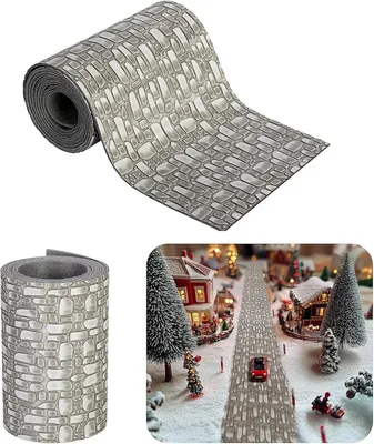 Productafbeelding van Miniatuur baksteenstraat - 9 x 100 cm poppenhuis straatmat - Kerstdorp accessoires miniatuur straten