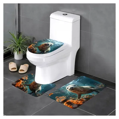 Produktbild von Badteppich-Set, 3-teilig, rutschfeste Badematten mit WC-Deckelbezug und U-förmigem Konturvorleger
